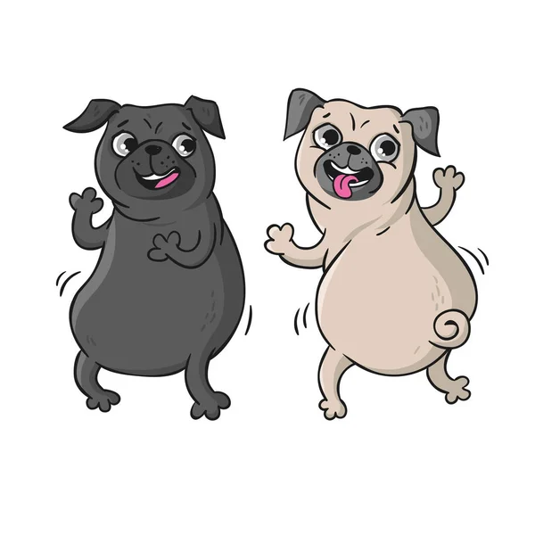 Cute pugs. Vector hand drawn cartoon illustration. — Stock Vector