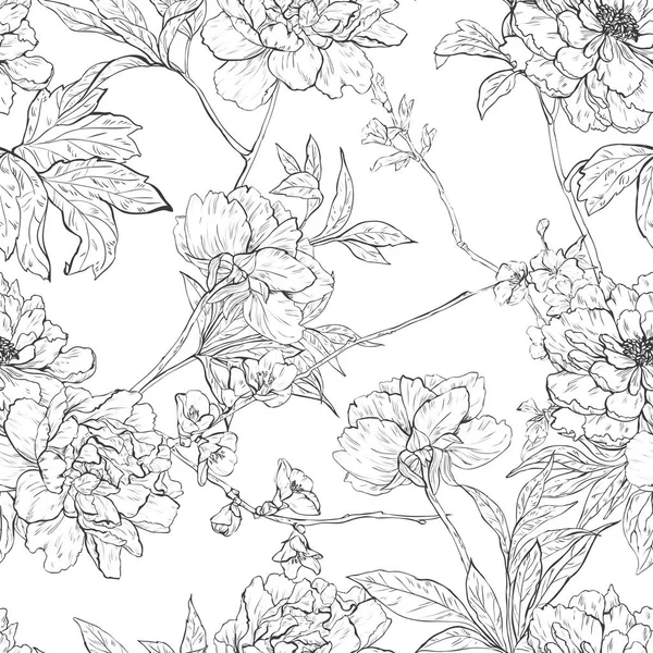 Květinové ručně kreslené bezešvé vzor s květinami. — Stockový vektor