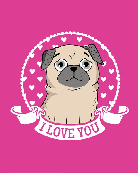 Felicitări cu Pug amuzant — Vector de stoc