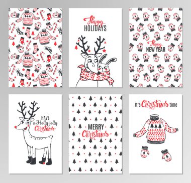 Noel elle çizilmiş yazdırılabilir kartları.