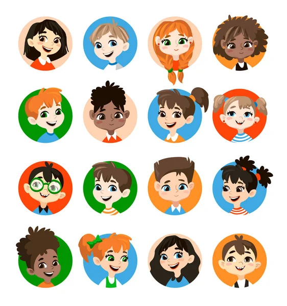 Kinderen avatar collectie. — Stockvector