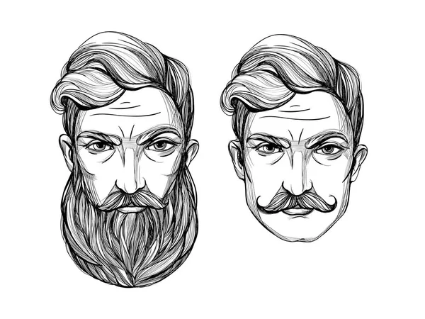 Retrato de homens com barba e bigode . — Vetor de Stock