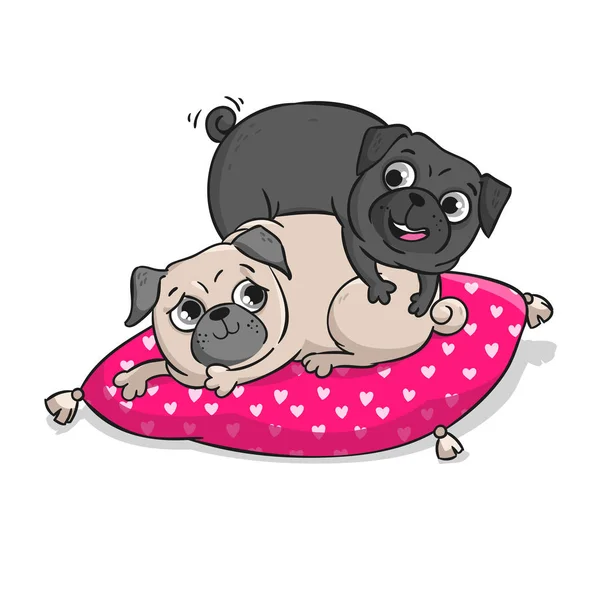 Cute pugs isolated on white background. — Stock Vector