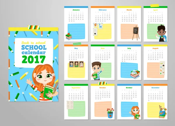 Back to school printable set with pupils. — Stock Vector