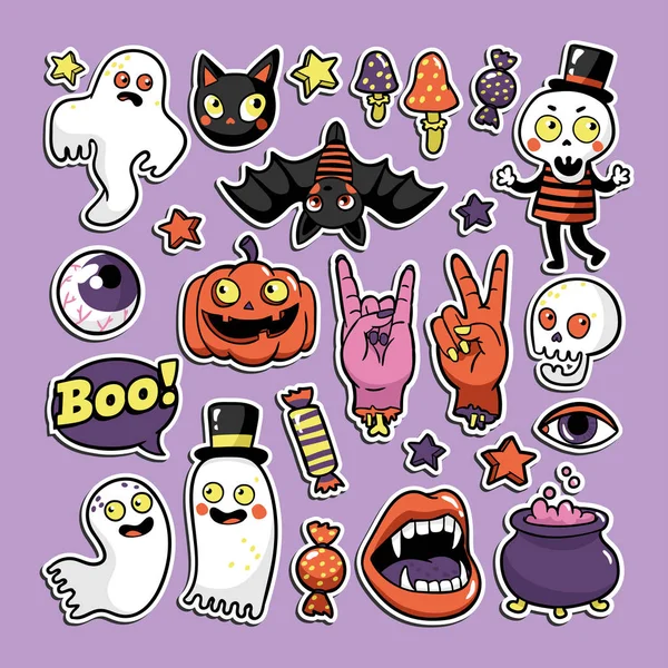 Halloween zestaw plastrów w stylu komiks kreskówka. — Wektor stockowy