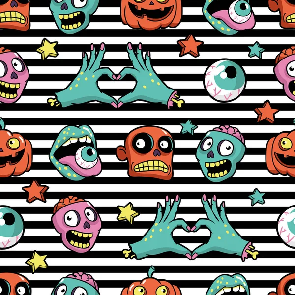 Halloween seamless pattern in cartoon comic style. — Stock Vector