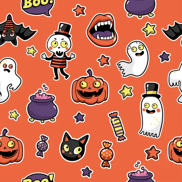Halloween seamless pattern in cartoon comic style. — Stock Vector