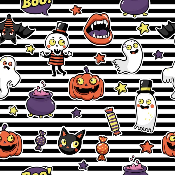 Halloween seamless pattern in cartoon comic style. — Stock Vector