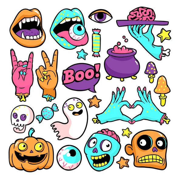 Conjunto de parches de Halloween en estilo cómico de dibujos animados . — Archivo Imágenes Vectoriales