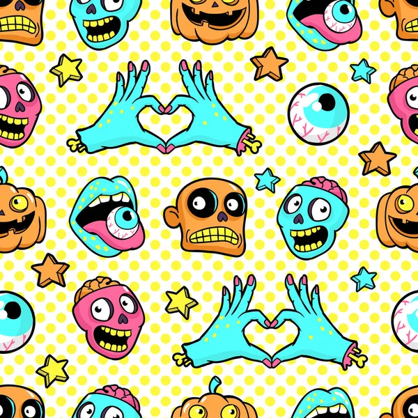 Halloween padrão sem costura em estilo de quadrinhos de desenhos animados . —  Vetores de Stock