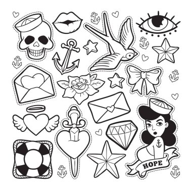 Eski okul moda yama rozetleri.