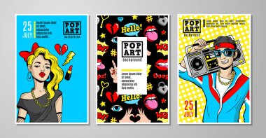 Vektör kartları ve afiş 80s 90s komik tarzı.