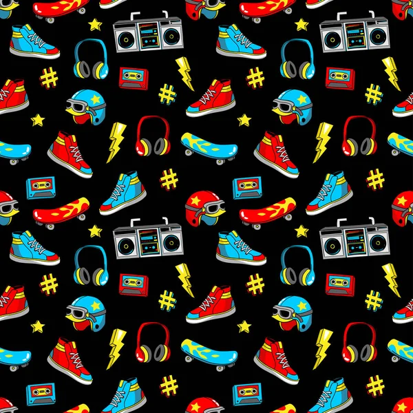 Seamless pattern in cartoon 80s-90s comic style. — Stock Vector