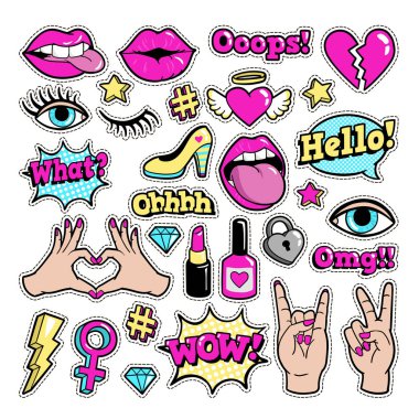 Moda karikatür 80s 90s çizgi roman tarzı yamalar..