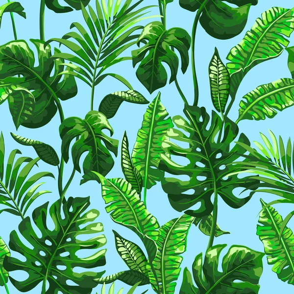 Тропический бесшовный узор с пальмовыми листьями. — стоковый вектор