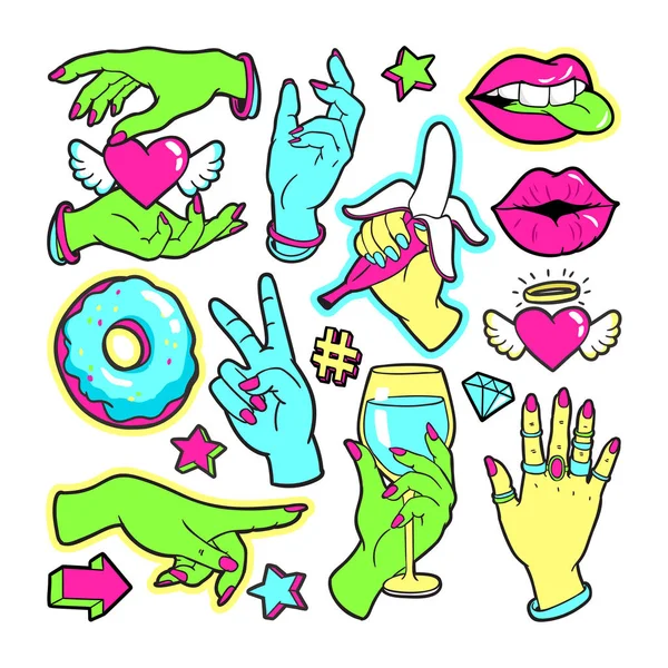 Fashion patch badges with gestures of hands. — Stock Vector