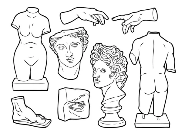 Illustrationen antiker Skulpturen, Vektor handgezeichnete Tuscheillustrationen. — Stockvektor