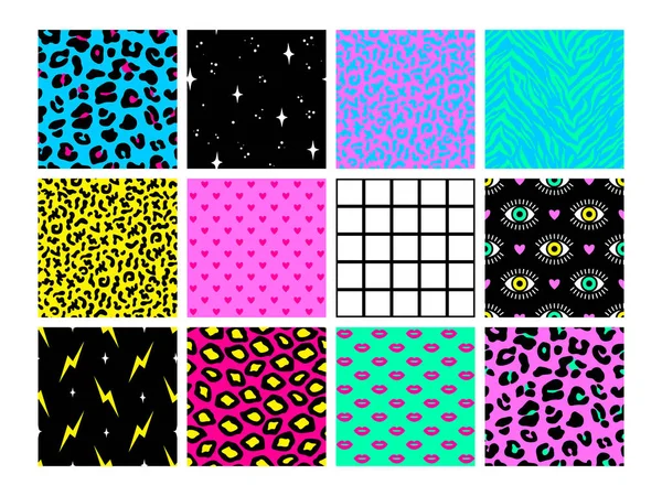 Set of seamless patterns in trendy acid psychedelic cosmic style. — Stock Vector