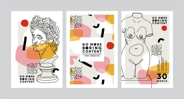 Modern abstract cards with ancient sculptures. Set of vector banners in trendy contemporary style. — Stock Vector