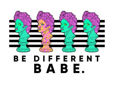 Modaya uygun psikedelik kozmik tarzda asit antik heykel çizimi.