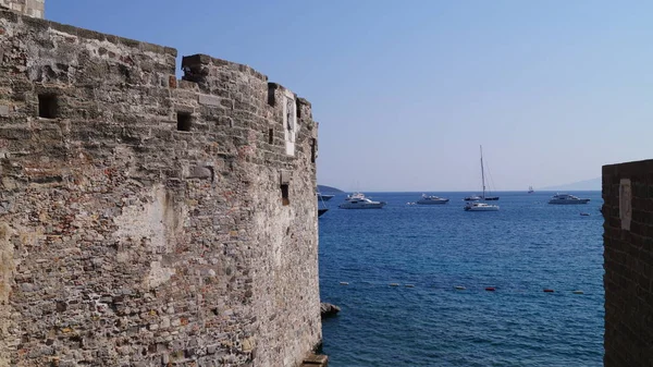 view of the blue sea from the castle