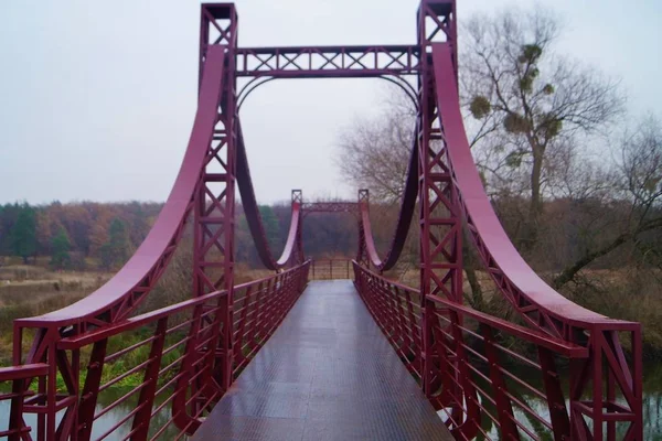 Gran Puente Húmedo Hierro Bajo Lluvia Otoño —  Fotos de Stock