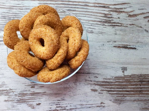 Close Van Koekjes Lekker Zelfgemaakt Vers Beschuit Bestrooid Met Suiker — Stockfoto