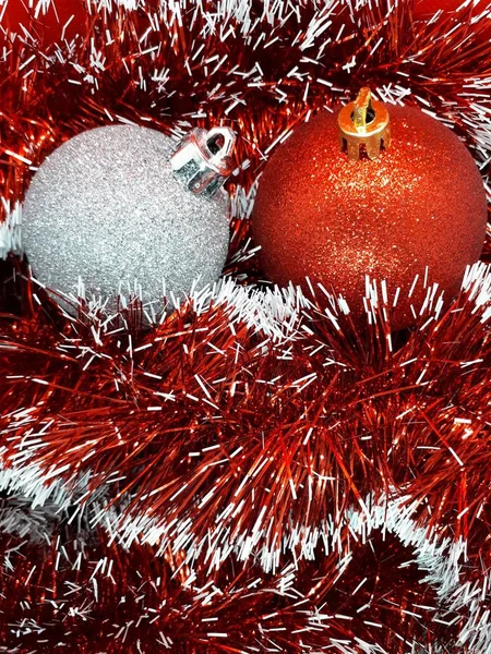 Close Festive Multi Colored Ornaments Christmas Tree Balls Gifts Bright — Stock Photo, Image