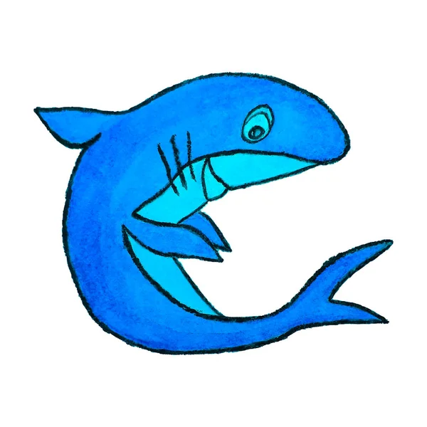 摘要在孤立的白色背景上画有水彩画的鲨鱼 儿童服装 包装纸的设计 — 图库照片
