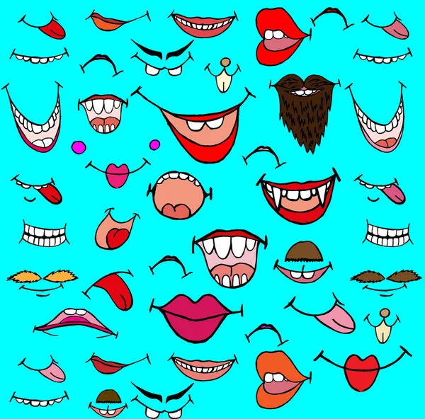 Vector Image Hand Drawn Abstract Manifestations Emotions Smiles Showing Tongue — ストック写真