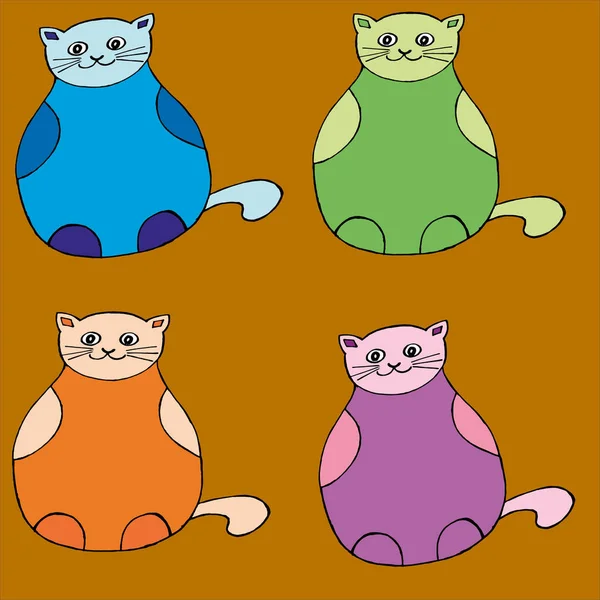 矢量图像 彩色猫科动物 封面设计 明信片 服装印花 包装纸 — 图库照片