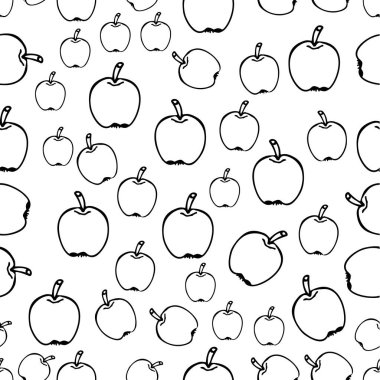 İzole edilmiş beyaz bir arka planda, elmalar şeklinde tek renkli, dikişsiz desen. Kapaklar, tasarruflar, tekstil baskıları için tasarım.