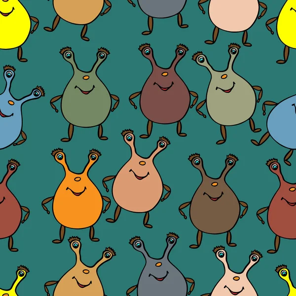 Abstract pattern in the form of bright cartoon characters. Cover design, clothing print, textile.
