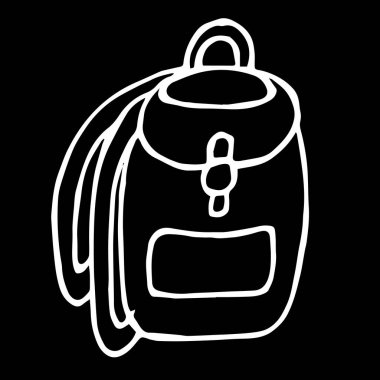 İzole edilmiş siyah arka planda soyut monokrom sırt çantası. Kapak tasarımı, kıyafet baskısı.