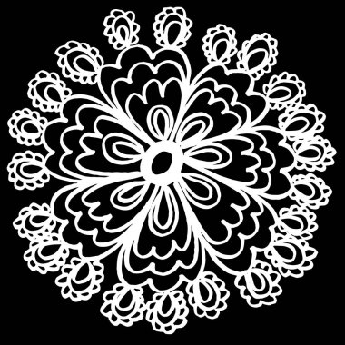 Vektör görüntüsü. İzole edilmiş siyah bir arkaplanda soyut bitkinin yakın çekimi. Kapak tasarımı, kıyafet baskısı.