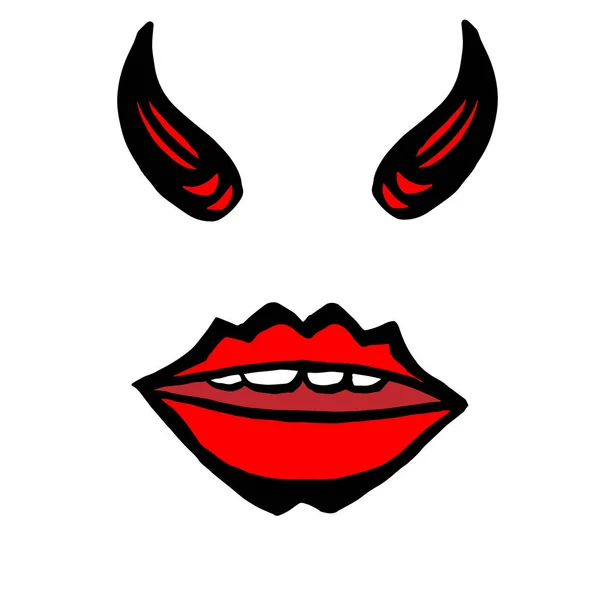 Close Abstract Drawing Devil Lips Horns — Stock Photo, Image