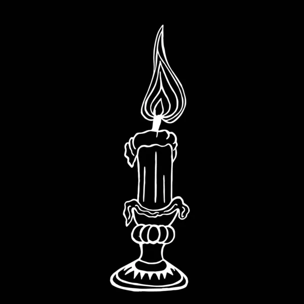 Close-up of abstract candlestick with a burning candle on an isolated black  background. Cover design, tattoo, clothing print. - Stock Image - Everypixel