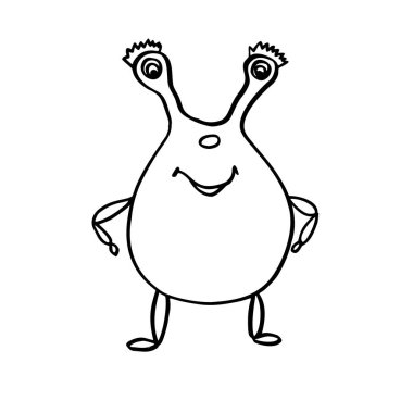 İzole edilmiş beyaz arkaplan üzerine yakın plan çizgi film karakteri. Kapak tasarımı, boyama kitapları, baskı giysileri..