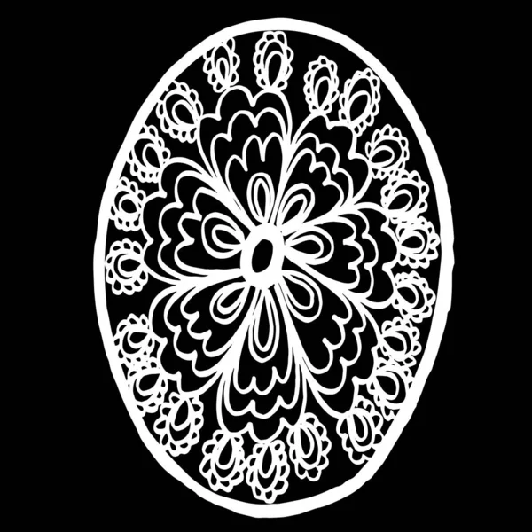 Velikonoční Kresba Vajíček Květinovým Vzorem Izolovaném Černém Pozadí Návrh Blahopřání — Stock fotografie