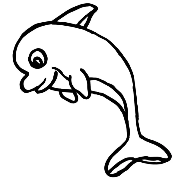 Drawing dolphin on an isolated white background.Design of a child`s tattoo, coloring, print of clothes.