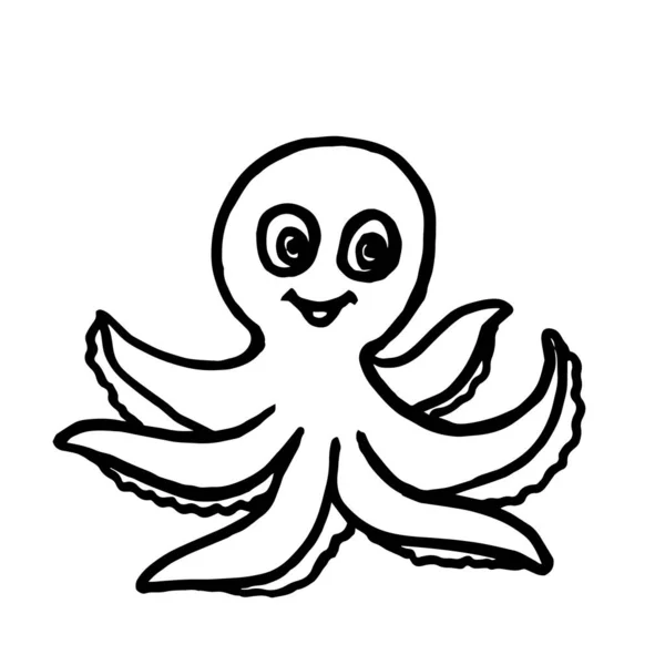 Octopus Rysunek Odizolowanym Białym Tle Children Projekt Tatuażu Kolorowanki Druk — Zdjęcie stockowe