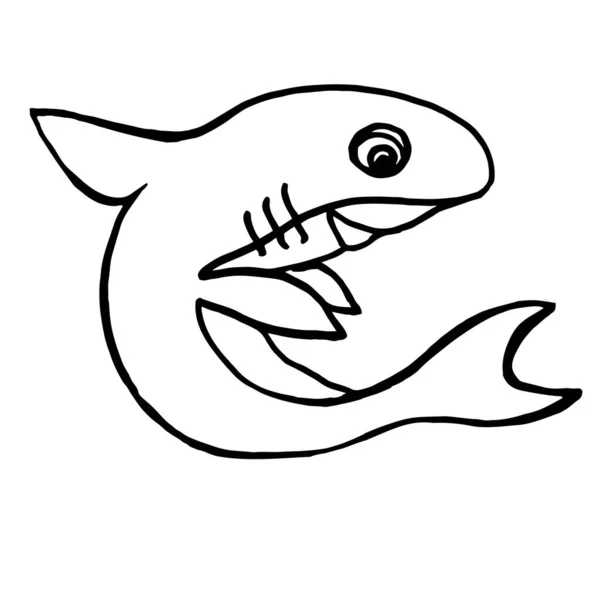 Drawing Shark Isolated White Background Design Children Tattoo Coloring Print — ストック写真