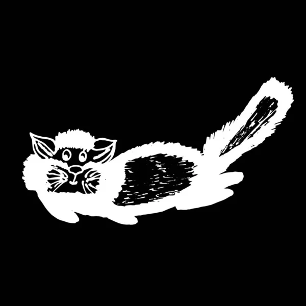 Κοντινό Πλάνο Αφηρημένης Γάτας Μαύρο Φόντο Σχεδιασμός Εξωφύλλου Τατουάζ Μωρών — Φωτογραφία Αρχείου