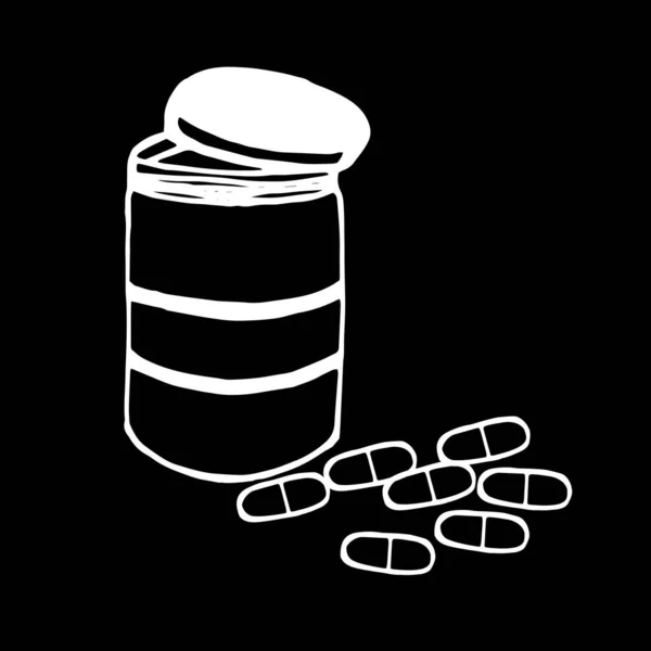 Detailní Záběr Lékařské Nádoby Pilulkami Černém Pozadí — Stock fotografie