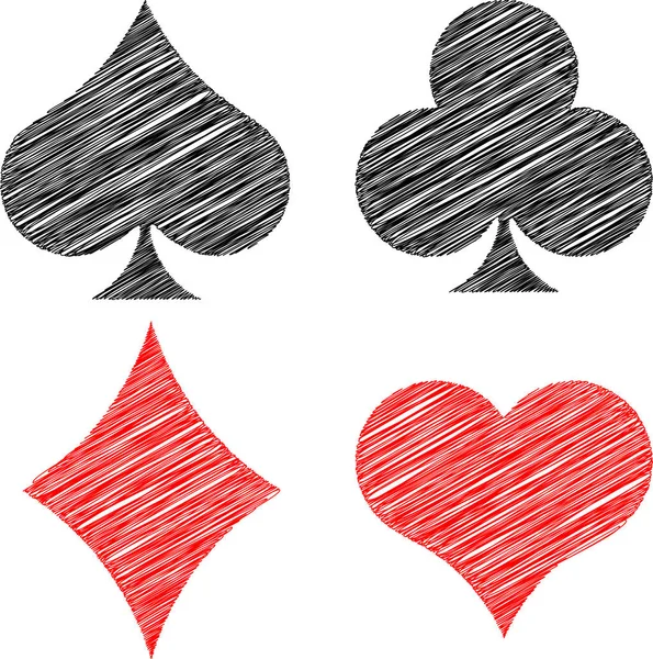 Spannung Casino Unterhaltung Vier Farben Aus Spielkarten Standard Weißer Hintergrund — Stockvektor