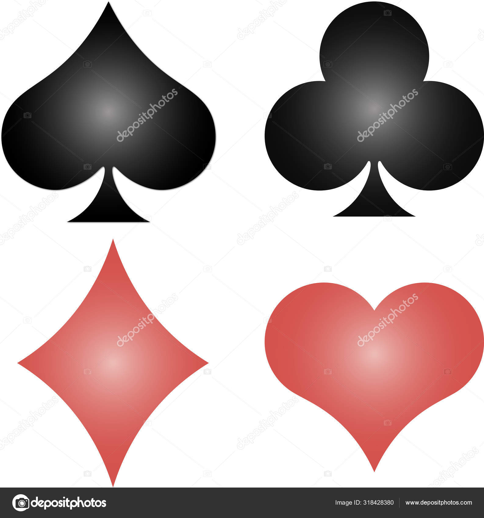 Standard Suits Playing Cards Gradient Hearts Diamonds Club Spades Red