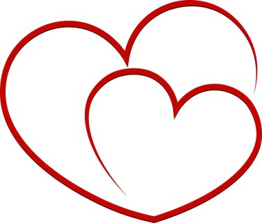 Beyaz arkaplanda doğrusal kırmızı kalp, el çizimi simgesi, karalama biçimi, vektör illüstrasyonu