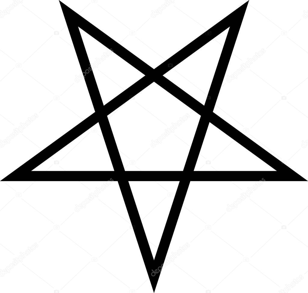 Standard inverted black five-pointed star or pentagram. Flat illustration, vector.