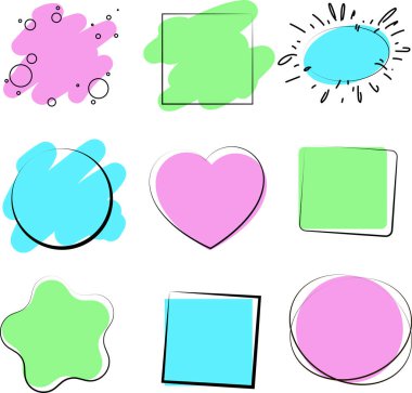 Beyaz zemin üzerinde mavi, pembe, yeşil düz geometrik vektör pankartları