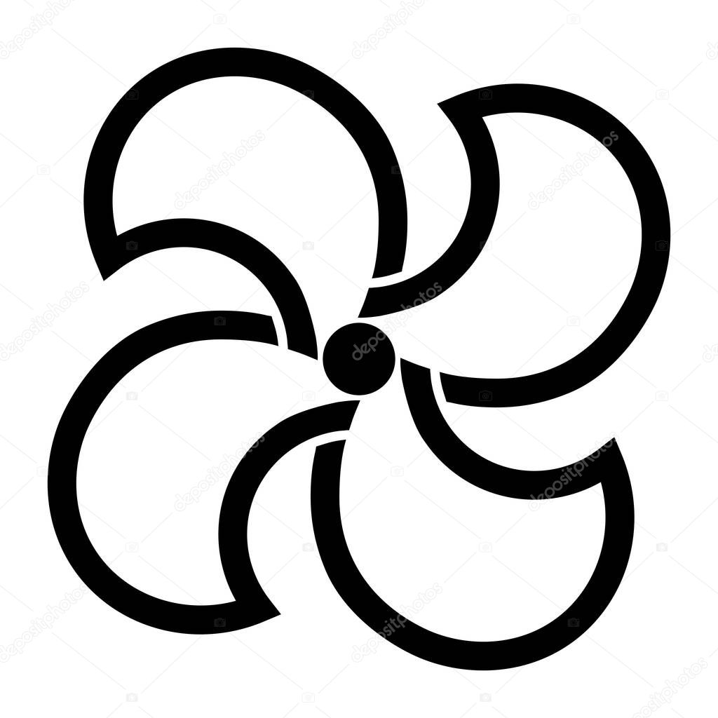 Four rotating blades of a winding or propeller of black color isoliron on a white background. Vector graphics.